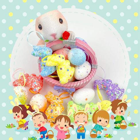 24 قطعة من زخارف بيض عيد الفصح والجزر، زخارف معلقة من الفوم الملون، زينة أرنب عيد الفصح المعلقة من الفوم الفاخر، بريق الجزر الاصطناعي، ديكورات شجرة عيد الفصح، ديكورات المنزل والحفلات اليدوية in Kuwait