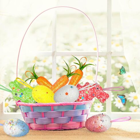 24 قطعة من زخارف بيض عيد الفصح والجزر، زخارف معلقة من الفوم الملون، زينة أرنب عيد الفصح المعلقة من الفوم الفاخر، بريق الجزر الاصطناعي، ديكورات شجرة عيد الفصح، ديكورات المنزل والحفلات اليدوية in Kuwait