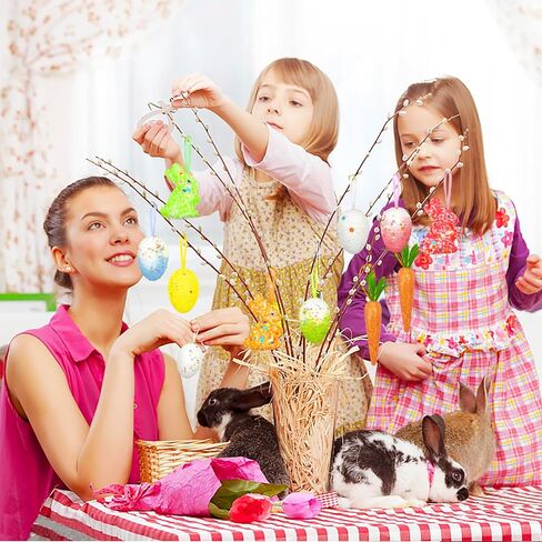 24 قطعة من زخارف بيض عيد الفصح والجزر، زخارف معلقة من الفوم الملون، زينة أرنب عيد الفصح المعلقة من الفوم الفاخر، بريق الجزر الاصطناعي، ديكورات شجرة عيد الفصح، ديكورات المنزل والحفلات اليدوية in Kuwait