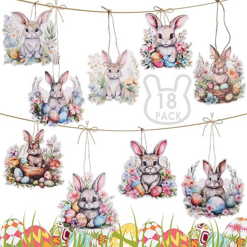 18 قطعة من زينة عيد الفصح، علامات هدايا أرنب عيد الفصح، زينة شجرة عيد الفصح المعلقة، مشغولات يدوية لحفلات عيد الفصح in Kuwait