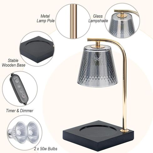 مصباح تسخين الشموع، تدفئة الشموع الكهربائية، ذوبان أعلى الشموع، مصباح تسخين الشموع الزجاجي مع مؤقت وخافت للشمعة المعطرة، كهرمان in Kuwait