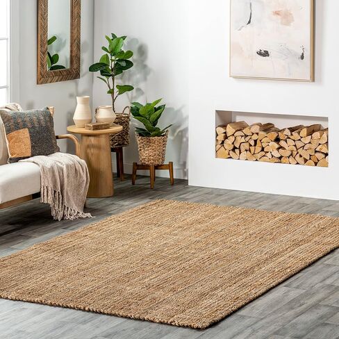 nuLOOM Ashli Solid Farmhouse Jute Area Rug, 4x6, Natural in Kuwait