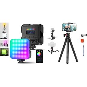 NEEWER RGB62 Magnetic RGB Video Light with Upgraded APP Control, 360° Full Color LED Camera Light with 3 Cold Shoes CRI97+ 2500K-8500K Portable Photography Lighting, TP34 Flexible Tripod Included
