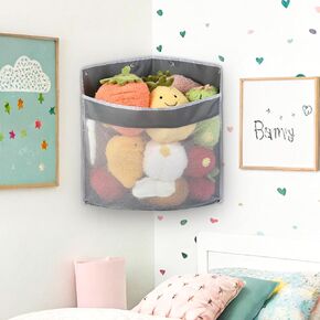 Stuffed Animal Storage, Stuffed Animal Hammock Corner Toy Storage, Large Wall Corner Stuffed Animal Organizer, Hanging Toy Storage Organizer for Cute Room, Bedroom Home Decor (White)