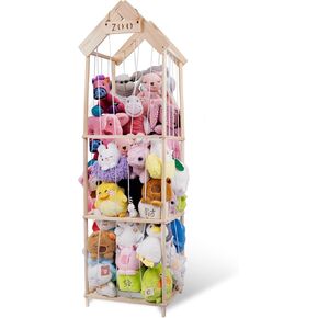 Stuffed Animal Zoo Storage,Wooden Stuffed Animal Holder,Space Save Stuffed Animal Display,Extra Large Capacity Wooden Plushies Organizer with Elastic Band