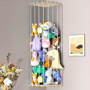 Blingbin Stuffed Animal Storage, Wood Corner Plush Toys Holder, Length Adjustable Hammock Hanging Stuffed Animal Toy Storage Organizer Shelf for Nursery Bedroom Kid Room Play Room