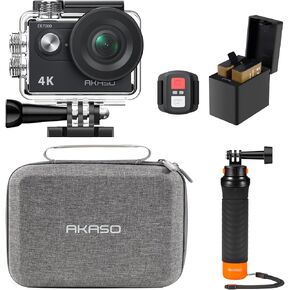AKASO EK7000 4K30fps 20MP Action Camera EIS Ultra HD 131FT Waterproof Underwater Camera with Waterproof Floating Hand Grip Bundle and Carrying Case Helmet Accessories Kit Bundle