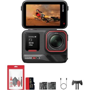 Insta360 Ace Pro 2 Waterproof Action Camera, Dual AI-Powered Chip, 8K30, 1/1.3" 50MP Sensor, Active HDR Video, Stabilization, 2.5" Flip Screen + 64GB Extreme Pro Card + More