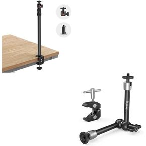 Bundle: SmallRig Selection Camera Desk Mount Table Stand + SmallRig Clamp w/ 1/4" and 3/8" Thread and 9.8 Inches Adjustable Friction Power Articulating Magic Arm