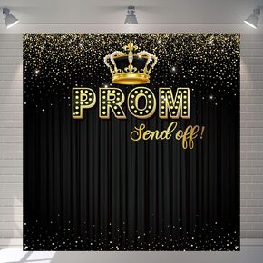 Tiamon Prom Backdrop 2025 Prom Send Off Graduation Party Decoration 71 x 71 Inch Black Glitter Photography Background Congrats Grad Banner Background for Class of 2025 School Party Supplies(Gold)