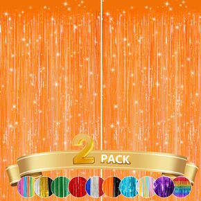 2 Pack Black Metallic Tinsel Foil Fringe Curtains, Door Streamers Photo Booth Backdrop for Birthday Party, Tinsel Curtain Backdrop for Baby Shower Bachelorette Christmas Party Decorations