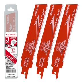 3-Pack 6 Inch 8TPI Carbide Sawzall Blades for Thick Metal Carbide Reciprocating Saw Blades for Cast Iron and Alloy Steel Compatible with Milwaukee Makita Dewalt Ryobi etc