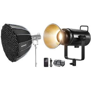 NEEWER CB300B 320W LED Video Light with 2.4G/APP Remote Control, Continuous Output Lighting with NS90P 35.4"/90cm Parabolic Softbox Bowens Mount, Quick Release with Diffusers/Grid/Bag