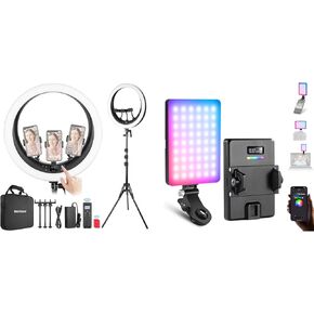 Neewer Ring Light RP19H 19 بوصة مع حامل و 3 حاملين للهواتف ، وترقية 2.4 جم والتحكم في اللمس مع VL67C RGB SELFIE LIGH