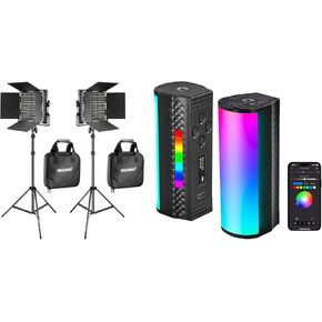 NEEWER 2 Pack Bi Color 660 LED Video Light and Stand Kit: (2) 3200-5600K CRI 96+ Dimmable Light with TL97C Magnetic Handheld Light Wand APP Control, 360° Full RGB Mini LED Video Light Stick for Studio