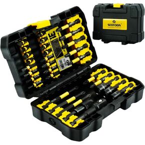 31pcs Screwdriver Bit Set, Cr-V Steel Magnetic Impact Drivers, S2 Alloy Steel Short&Long Arm CNC Machined Hex Square Slotted Torx Phillips Head Bits and Universal Joint in Secure Tool Box