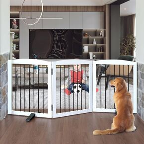 Freestanding Panel Dog Gate for Indoor, Doorways,Stairs, or Hallways,Foldable Wooden Dog Gates for House,Pet Gate for Dogs,Dog Fence, Puppy Gate,Support Feet Included,24 "Height-2 Panels,White