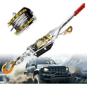 Come Along Winch Heavy Duty, 2T Come Along Pulling Tool 2 Gears 2 Hooks, Cable Winch Puller, Come Along Power Puller Ratchet Tool for Construction, Automotive, Farm, Fences (with Lift Sling)