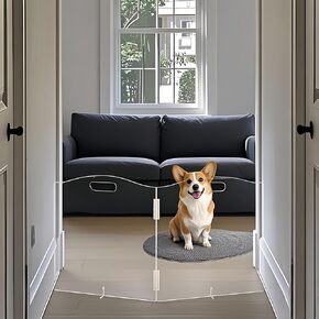 Clear Acrylic Dog Gate for Indoor Use – 2 Panel Pet Gate for Doorways, No Drilling, Foldable Dog Barrier,Foldable Doggy Cat Fence with Support Feet for Home, Stairs, and Puppy Playpen