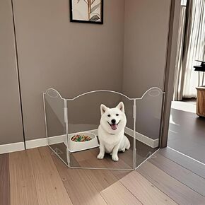 Clear Freestanding Dog Gate - 2 Panel Foldable Pet Gate for Doorways No Drilling Needed, Transparent Puppy Fence with Support Feet, Indoor Dog Barrier for Home Safety (40" W x 23.5" H)