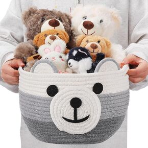 Zopeal Bear Basket 13" D x 9.5" H for Nursery Cotton Rope Basket Hamper for Baby Shower Nursery Cute Storage Basket with Handles Decorative Woven Basket for Laundry Bathroom Home