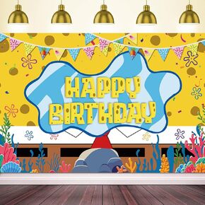 Yellow Birthday Party Decorations Backdrop Banner 5x3Ft Happy Birthday Decorations Banner Background Photo Booth Props for Cute Themed Party Decor Supplies
