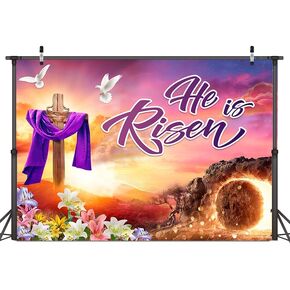 Dudaacvt 7x5fthappy Easter Day Decorations He is Risen Backdrop Photography Banner ، Easter Cross Backdrop Backgrop for Jesus Easter Spring Party Decorations
