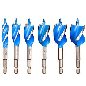 Hymnorq 6-Piece Auger Drill Bit Set for Wood, 1/2", 5/8", 3/4", 7/8", 1", and 1-1/8" Sizes, Impact Wood Drill Bits with Hex Shank Quick Change, Durable for Hardwood, Softwood, and Plastic
