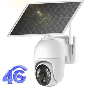 4G LTE Cellular Security Camera, No WiFi Needed Security Solar Cameras Wireless Outdoor with SIM Card, 2K HD Video, 360° View, Color Night Vision, PIR Motion