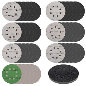 140pcs 5 Inch Wet Dry Sanding Discs Hook and Loop 400/600/800/1000/1500/2000/3000 Grits Sand Paper Assortment 8 Holes Orbital Sander Pads Wet Dry Automotive Sandpaper with Interface Pad for Polishing