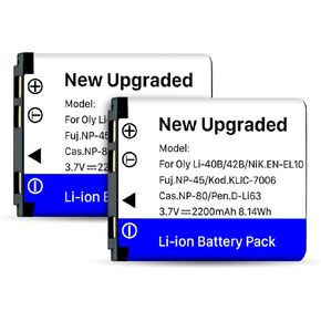 2-Pack NP-45 Battery, 2200mAh Li-ion Replacement Battery for Fujifilm NP-45A, NP-45B, NP-45S and Fujifilm FinePix XP20 XP60 T500 JX700 J120 J210 Z800 Z900 Z950 Digital Camera,for Steelseries Headset