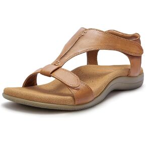 PARTY Women's Open Toe Sandals Arch Support and Adjustable Straps Comfortable Sandals for Walking,BROWN,7