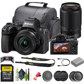 Nikon Z50II Mirrorless Digital Camera with NIKKOR Z DX 16-50mm f/3.5-6.3 & 50-250mm f/4.5-6.3 VR Lenses Bundle with 64GB Memory Card + Cleaning Kit + More