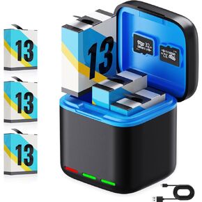 شاحن البطارية للبطل 13 أسود ، 3 حزمة 2200 مللي أمبير في الساعة تخزين USB تخزين 3 قنوات سريع متوافق بالكامل مع GoPro Hero 13 Black Office مع فتحة بطاقة Micro SD in Kuwait