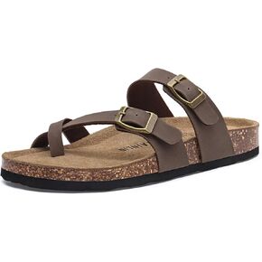 Rainlin Women's Cork Footbed Sandals Comfortable Adjustable Buckle Flat Thong Slide Sandals with Arch Support