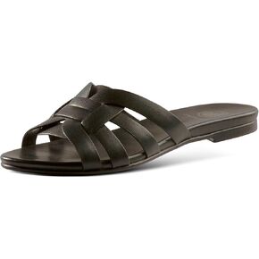 JATAREA Slip-On Flat Leather Slides for Women | Two Strap Open Toe Beach Sandals - BOJRA & ABANTI