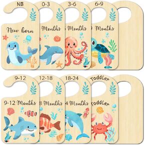 CRASPIRE 10Pcs Sea Animals Wood Wardrobe Dividers Dolphin Octopus Turtle Ocean from Newborn to 36 Month Closet Organizers Hanger Seperaters Nursery Wardrobe Hangers Divider for Shower