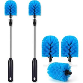 Stainless Steel Bottle Brush, 2 Pack, 15 in with 3 Replacement Brush Heads, Round Head
