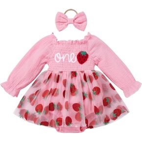 IBTOM CASTLE Baby Girl 1st Birthday Outfit Long Sleeve Smocked Tutu Dress Romper Cake Smash Photoshoot Fall Winter Clothes