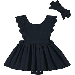 Newborn Baby Girl Clothes Sleeveless Baby Romper Dress Lace Bodysuit Jumpsuit Girl Summer Outfits with Headband