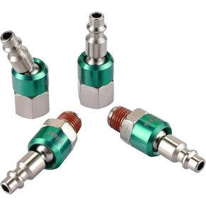 Yolass Air Tool Fittings, I/M Industrial Type Swivel Air Plugs, 2 Pcs 1/4 Inch NPT Male Threads, 2 Pcs 1/4 Inch NPT Female Threads, Pre-coated with Thread Glue