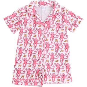 Infant Short Sleeve One-Piece Romper Snap-Up Cute Monkey Print Jumpsuit for Baby Girls & Boys 3-24 Months