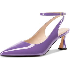 NobleOnly Womens Close Pointed Toe Ankle Strap Kitten Heels Slingback Dress Wedding Casual Pumps 2.4 Inches Heels