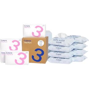 Coterie The Pant Pull On Diaper, Size 3 (14-24 lbs) 144 Count, Absorbent Baby Pull On Diaper + Coterie Baby Wipes, 8 Pack, 448 Count, Unscented Wipes, 99% Purified Water, Plastic-Free & Plant Derived