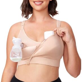 Momcozy Pumping Bra Hands Free, Fixed Padding Pump Bra for Enhanced Shape, Comfort Support Pumping & Nursing Bra in One