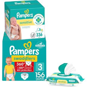 Pampers Swaddlers 360 Pull-On Diapers, Size 4, 132 Count, with Sensitive Baby Wipes, 4 Flip-Top Packs (336 Wipes Total) [Packaging May Vary]