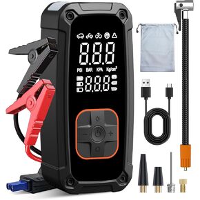 Tire Inflator Portable Air Compressor with Jump Starter - 150PSI & 25000mAh Car Battery Jump Starter with Tire Pressure Gauge,Electric Air Pump for Car Tires,Motorcycle,Bike, Balls