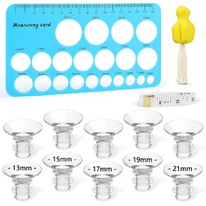 Flange Sizer Kit, 10PCS Flange Inserts 13/15/17/19/21mm with Nipple Measuring Ruler Cleaning Brush, Silicone Breast Pump Flange Sizing Measurement Tool, Breastfeeding Essentials for 24mm Most Pumps