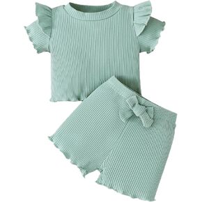 Toddler Girl Clothes Flutter Sleeve Baby Girls Summer Outfits T-Shirts - Cotton Ruffle Top & Shorts Set 6M - 3T in Kuwait