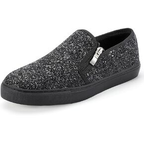 IDIFU Women's Glitter Sneakers Sparkly Sequin Slip On Tennis Shoes Ladies Bride Casual Comfortable Dressy Trendy Cute Fashion Sneakers Wedding Low Top Bling Flat Loafers Sneakers Shoes
